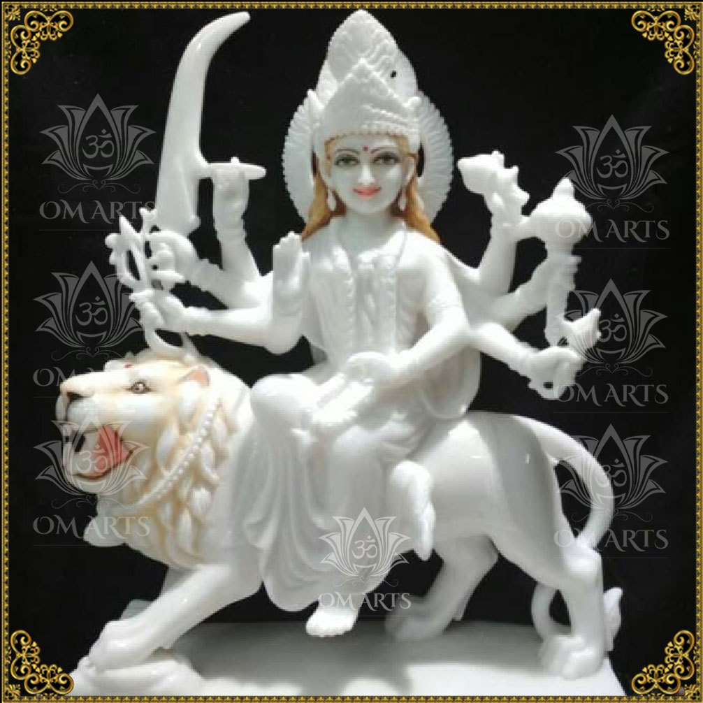 White Marble Durga Maa Sitting On Lion