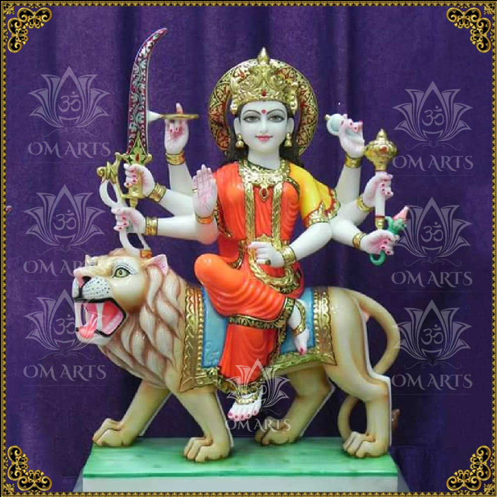 Colored Marble Durga Maa Murti